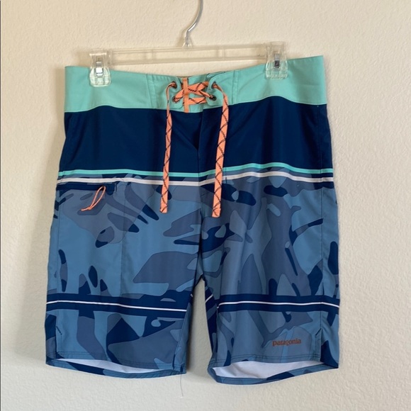 Patagonia Plane stretch Blue and Orange Board Shorts Quick-Dry Swimwear - Picture 2 of 8